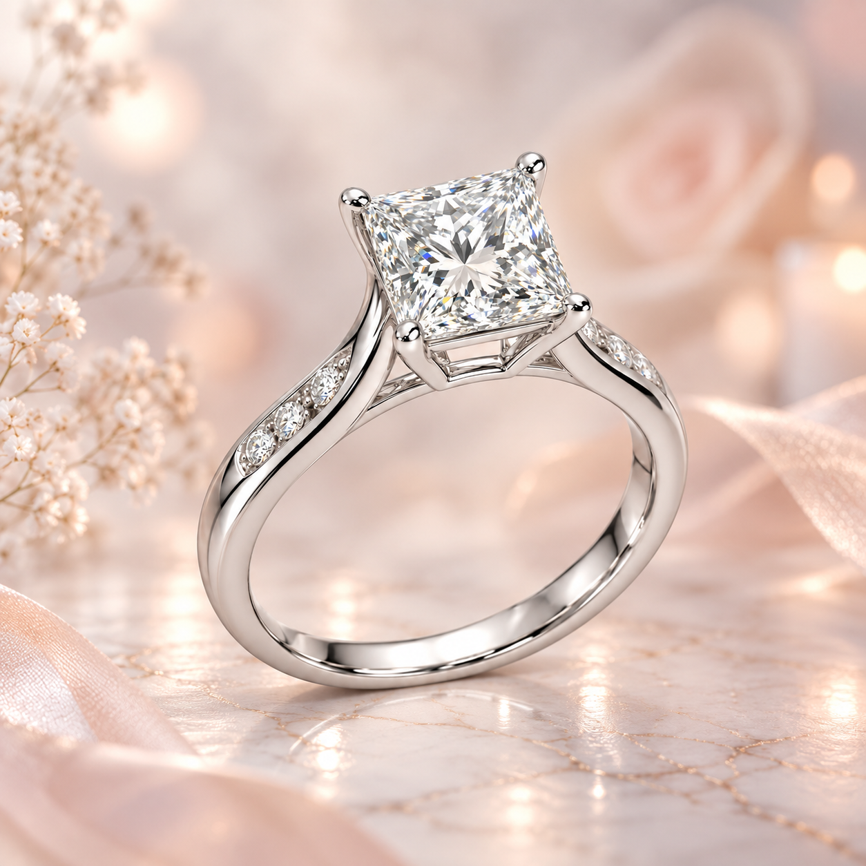 Princess Natural Diamond Engagement Ring - Image 1