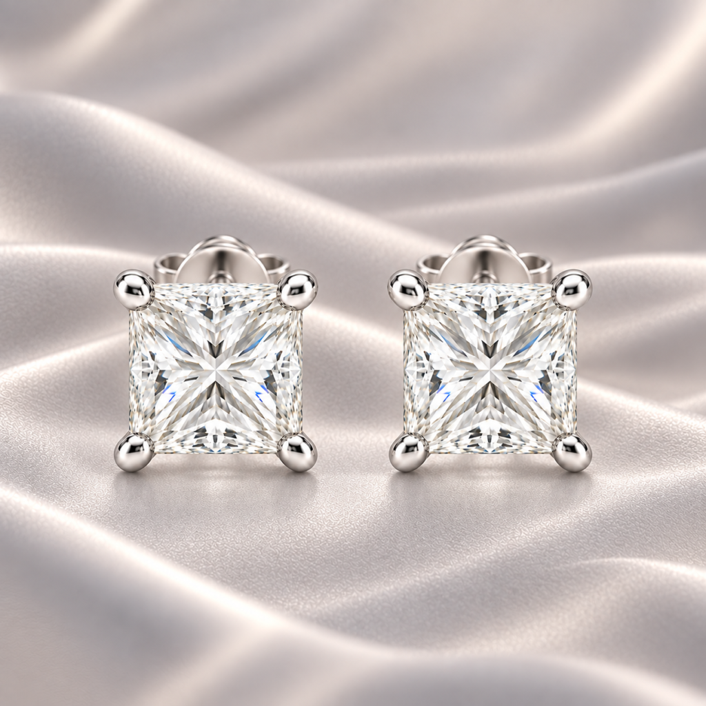 Princess Solitaire Diamond Earrings 2 CTs