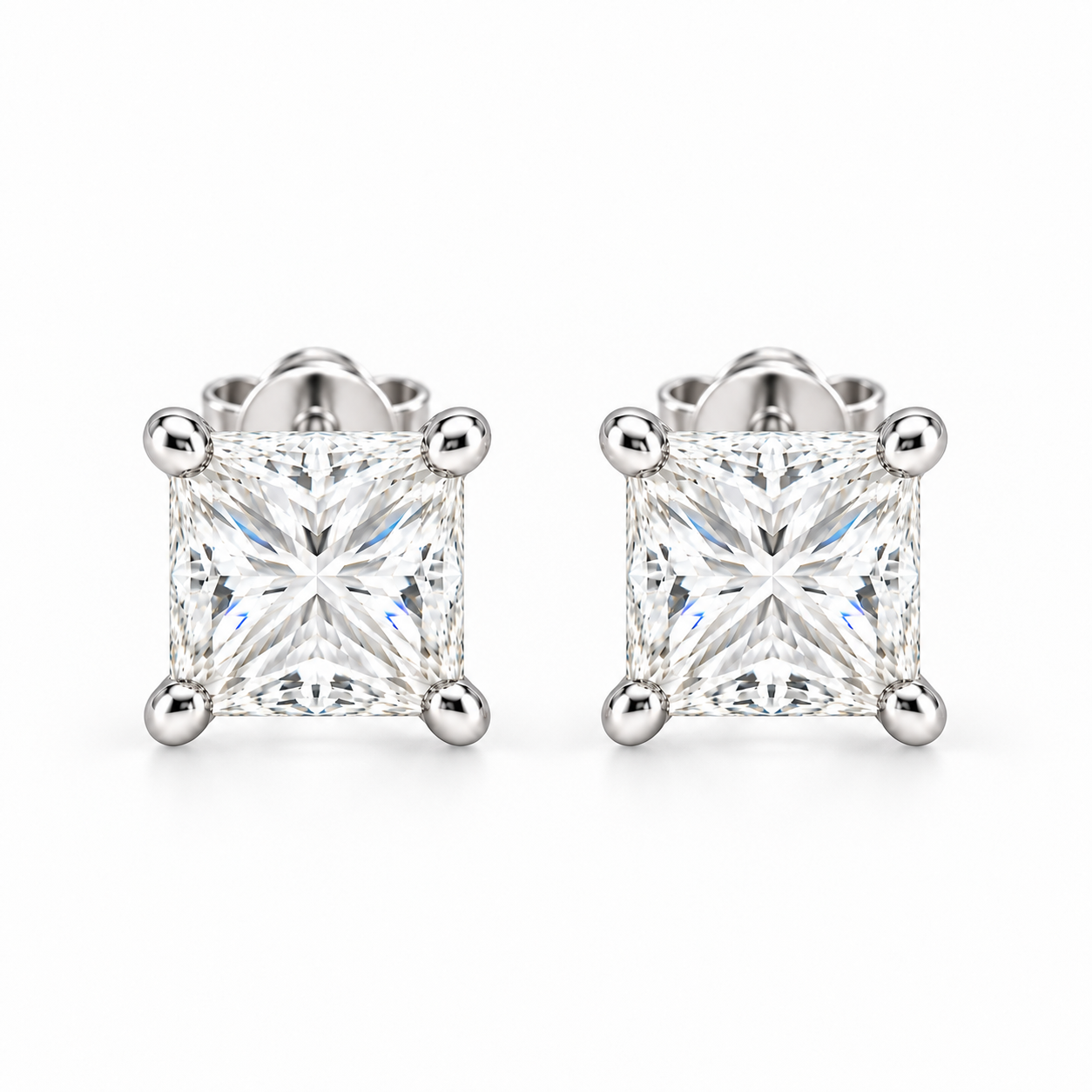 Princess Solitaire Diamond Earrings 2 CTs - Image 2