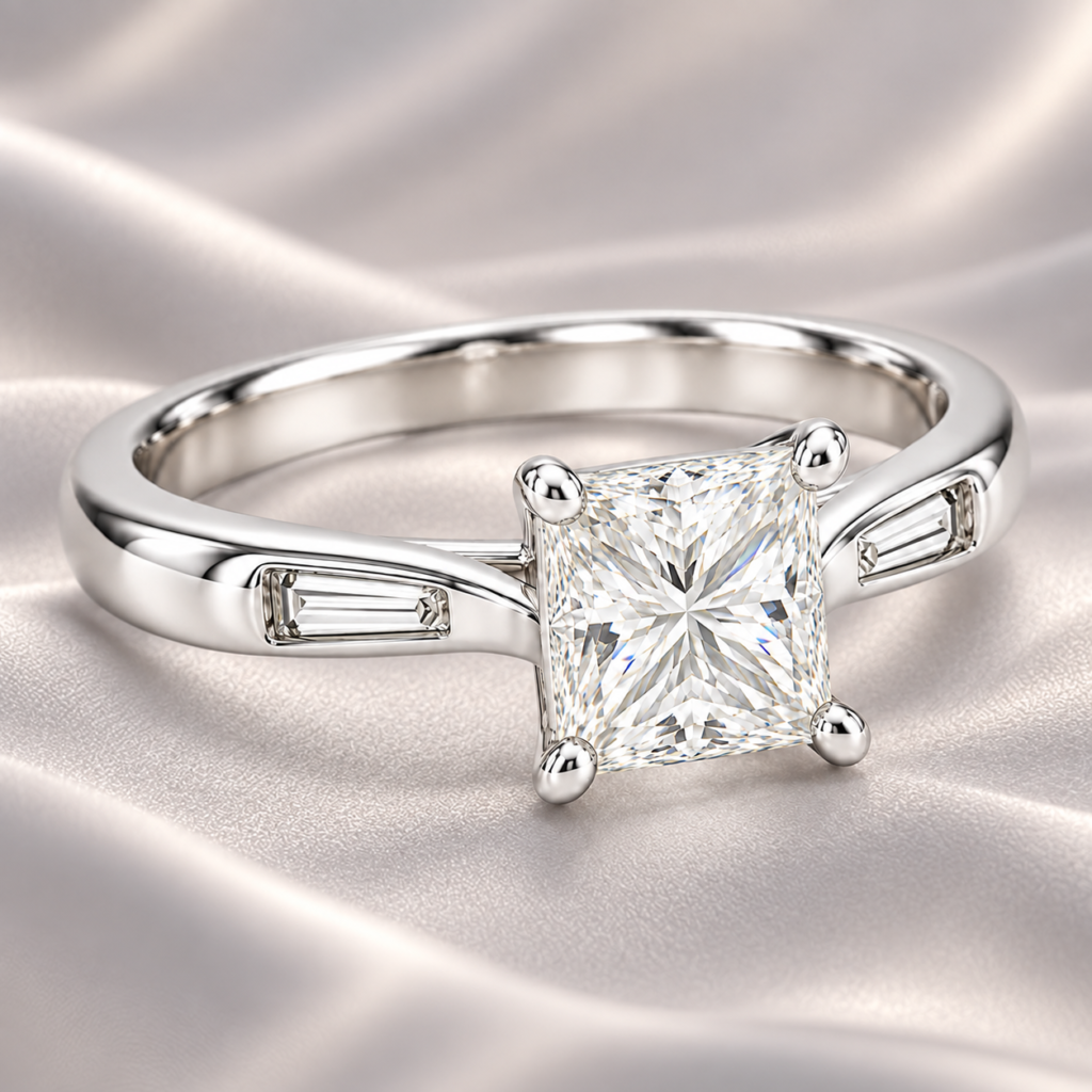 Anello solitario con diamante taglio princess 1 ct