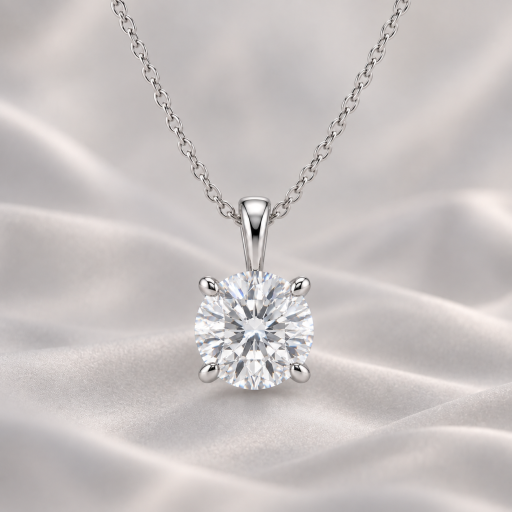 Collana solitario con diamante naturale rotondo