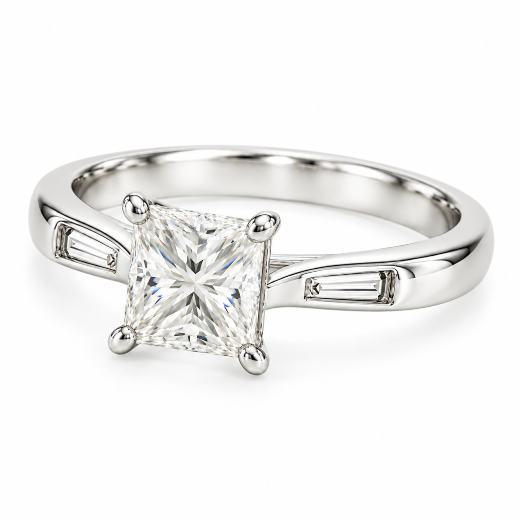 Anello solitario con diamante taglio princess 1 ct