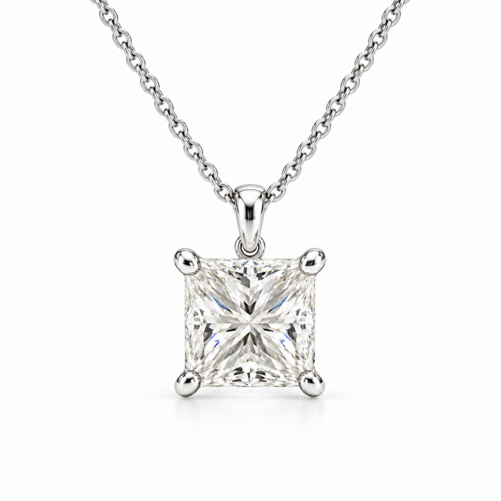 Princess Solitaire Diamond Necklace 1 CT