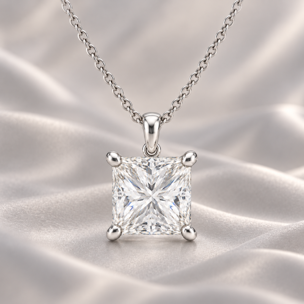Princess Solitaire Diamond Necklace 1 CT