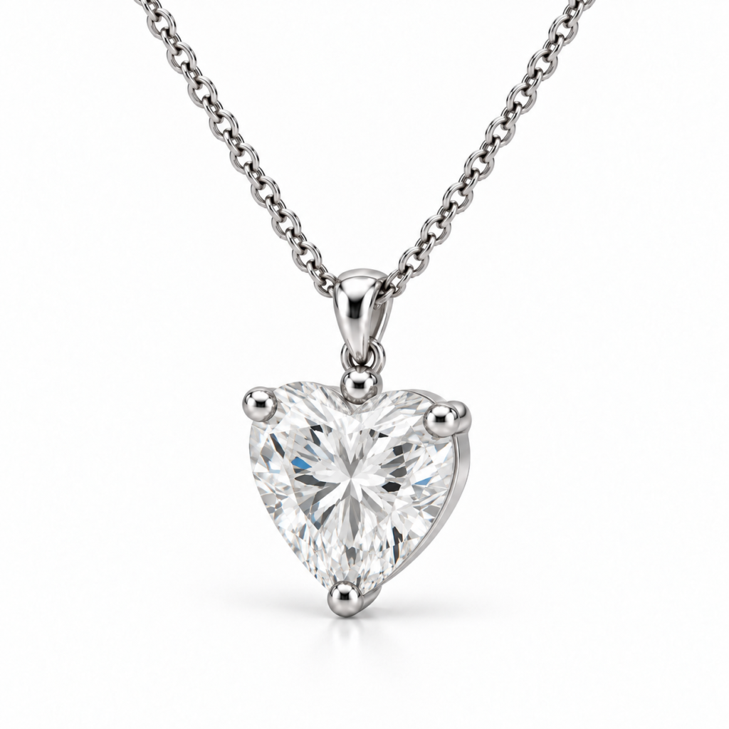 Heart Solitaire Natural Diamond Necklace 1 CT