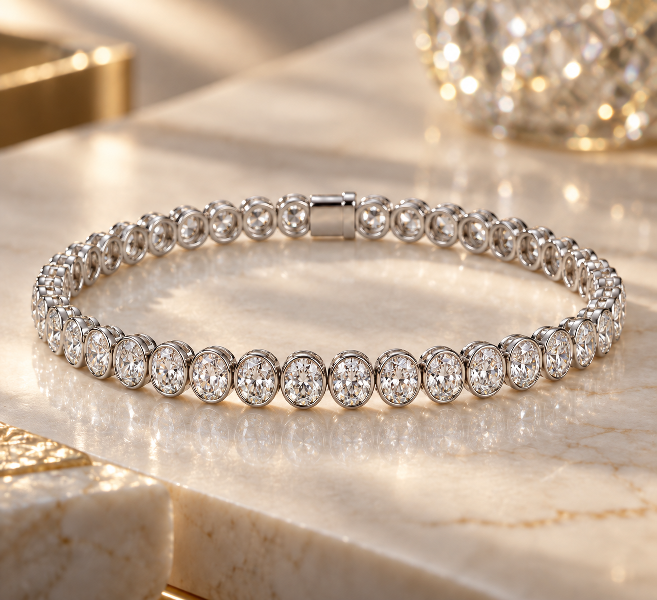 Oval Natural Diamond Tennis Bracelet – Bild 8