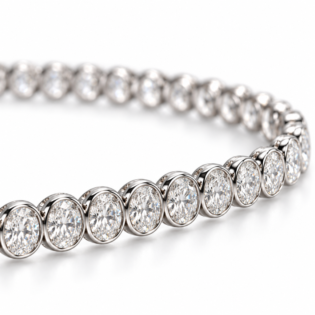 Oval Natural Diamond Tennis Bracelet