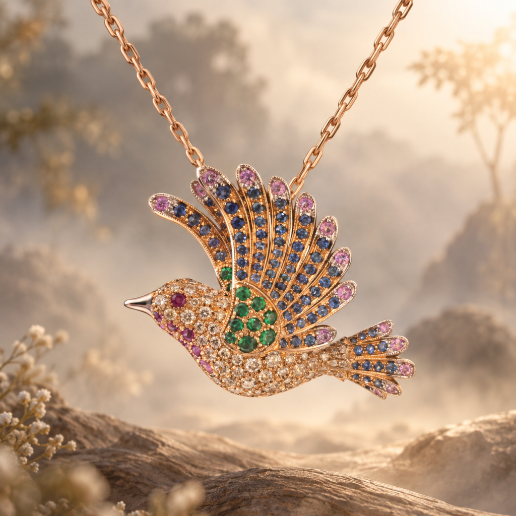 Fancy Natural Diamond Loving Bird Necklace