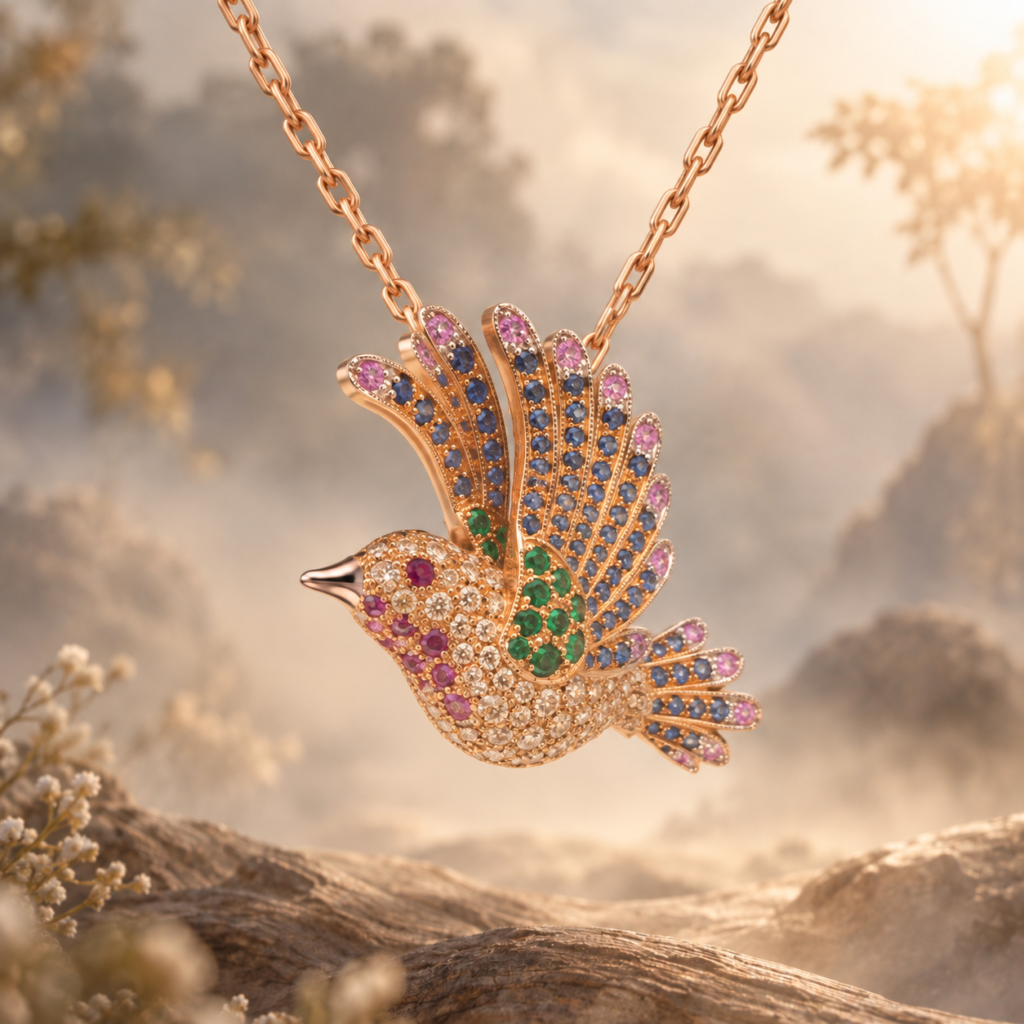 Fancy Natural Diamond  Loving Bird Necklace